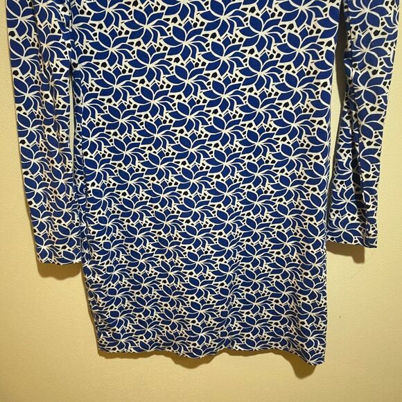 Diane Von Furstenburg Size 0 Reina L/S Long Sleeve Jersey Mini Dress Blue Floral - Picture 9 of 12